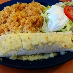 Chicken Burrito and rice lunch special