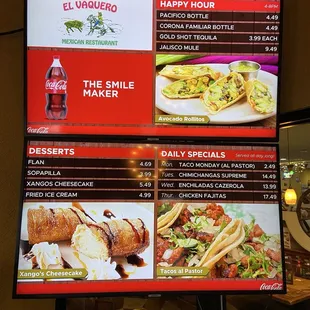 Electronic specials board as you walk in