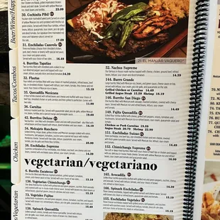 a menu for a mexican restaurant