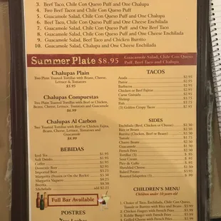 Special Combination Plates.   Al la carte items.