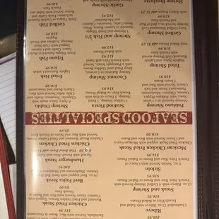 Steaks.  Seafood Specialies.