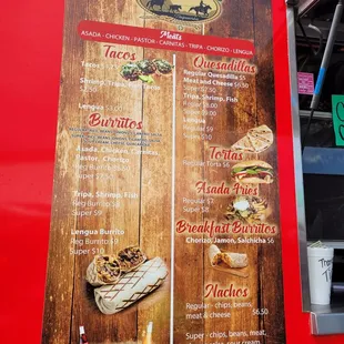 a menu for a mexican restaurant