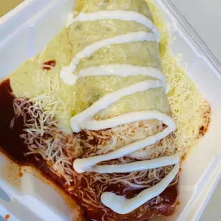 Special wet burrito half green half red