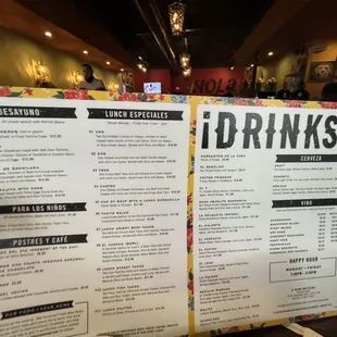 Desserts, and Drinks side of the menu