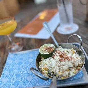 Elote w/o cilantro and the Coctel de Mango