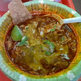 The owner lady gave me a shot of her Gringo Stay Away tiki salsa for my posole...could be trouble.