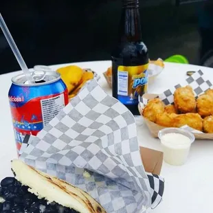 a plate of food and a drink