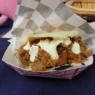 Shredded beef arepa