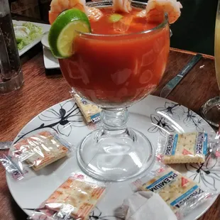 Shrimp cocktail large, unfortunately the shrimp were badly overcooked
