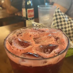 a close up of a drink in a glass