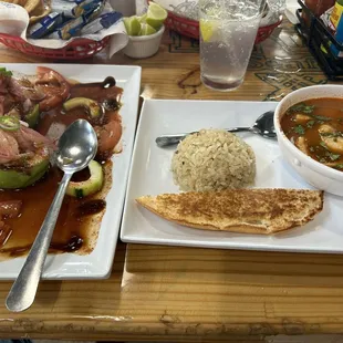 Seafood stuffed avocado and cantinera soup (spicy!)...All fantastic!