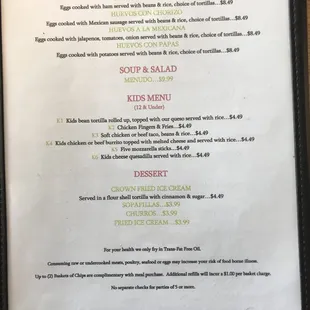 El Volcán's Menu