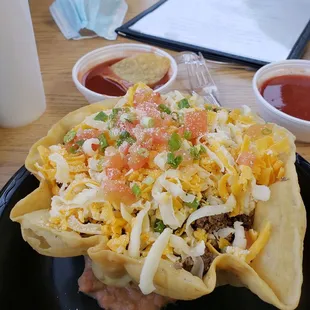 Beef taco salad ($9). Not bad!