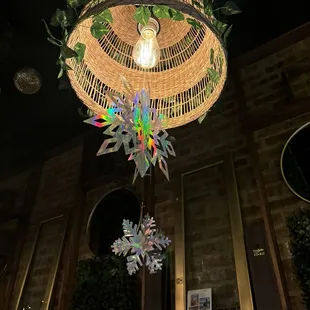 a chandelier hanging from the ceiling