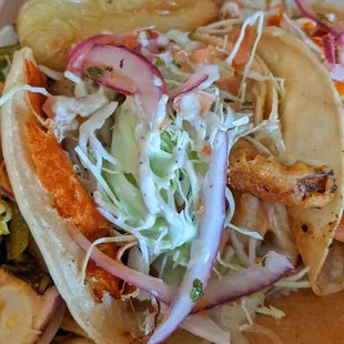 Smoked fish taco. The Yaqui has Smoked fish, spicy shrimp, and a piece of a fried chile