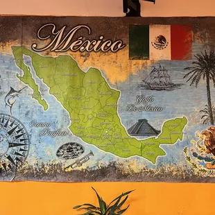 Dining with map of Mexico and state of Oaxaca