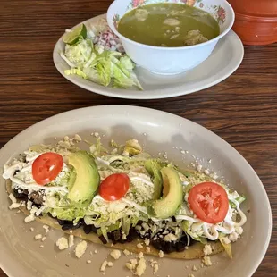 Pozole verde and huarache con asada