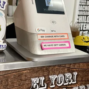 register, accepts cards and Apple Pay and google pay