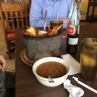 Seafood stew-- get the soup on the side (spicy)!