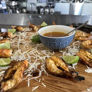 Botana charred shrimp served with the best Cajun mojo de ajo (garlic oil sauce)