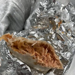 Chicken, bean, rice, onion burrito