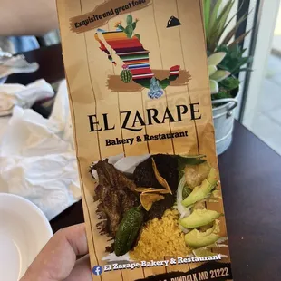 The front of the menu