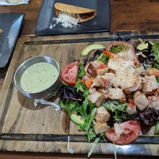 Seafood salad, rice, &amp; crunchy taco