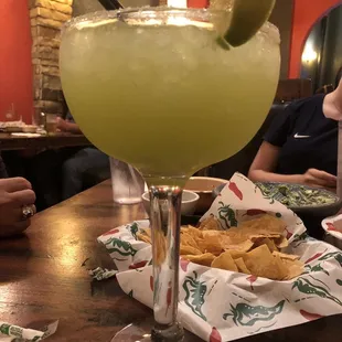 Large margarita is basically a pitcher shaped like a margarita glass!