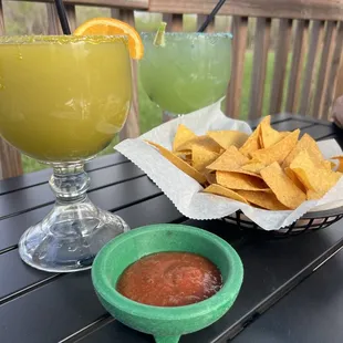 Peach &amp; regular Margarita out on the patio!