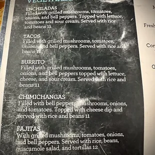 Vegetarian Menu