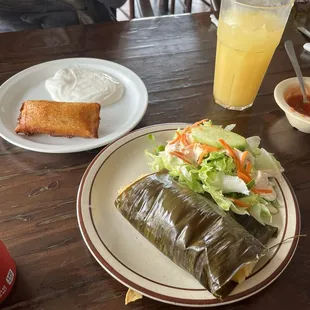 Fried tamale and #73 Tamal Pollo, Salvadorian
