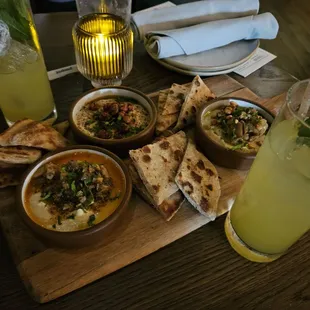 Hummus trio and delicious cucumber cocktails!!