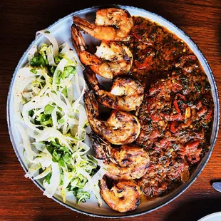 Our fabulous Alexandrian grilled shrimp, served with Egyptian rice