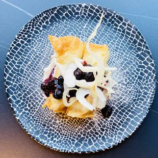 Our new addictive Lebanese Halloumi cheese gulash (Egyptian phyllo pie) with fennel and blueberry compote!