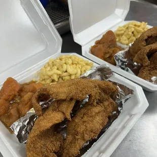 Catfish dinner w/Mac and yams
