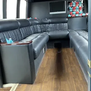 Inside our 14 passenger limo bus