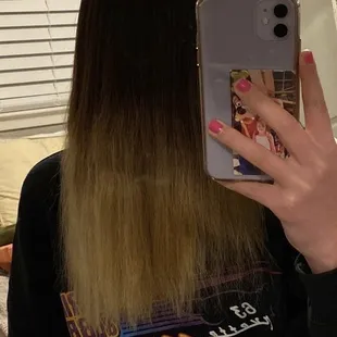 Her natural color is on top.  Ani fried her hair!