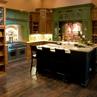 a kitchen with a center island