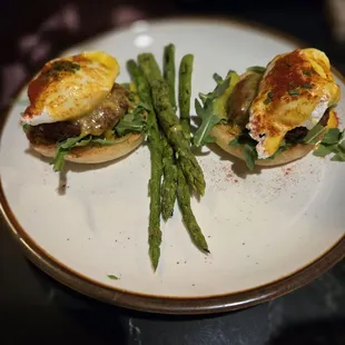 Eggs Benedict and crab cakes