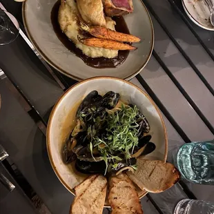 Beef Wellington and mussels