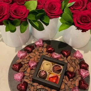 Flowers and chocolate. A perfect combination