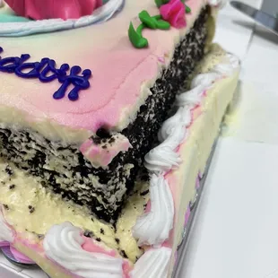 Frosting feel off the cake. All 4 sides.