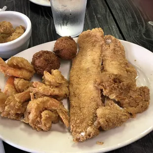 Fried fish and shrimp with okra