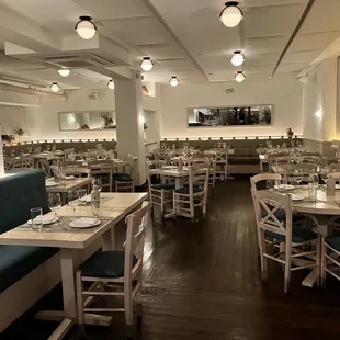 a dining room with tables and chairs
