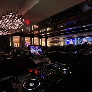 dj equipment in a dimly lit room