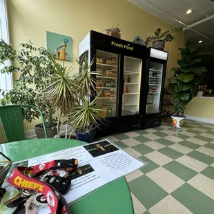 Inside grab and go juice fridge