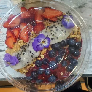 strawberries, blueberries, and granola