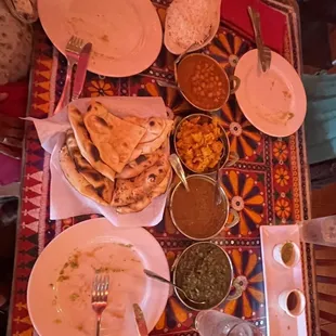Saag Paneer, Chana Masala, Aloo Gobi, Daal all so good! Staff very nice and accommodating