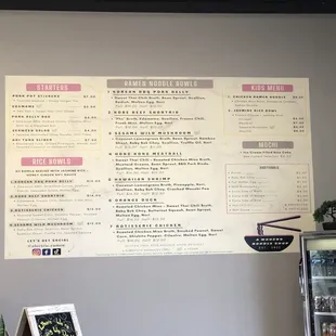 a menu on the wall