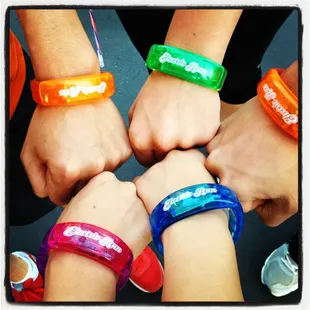 Light up bracelets that you get with registration.